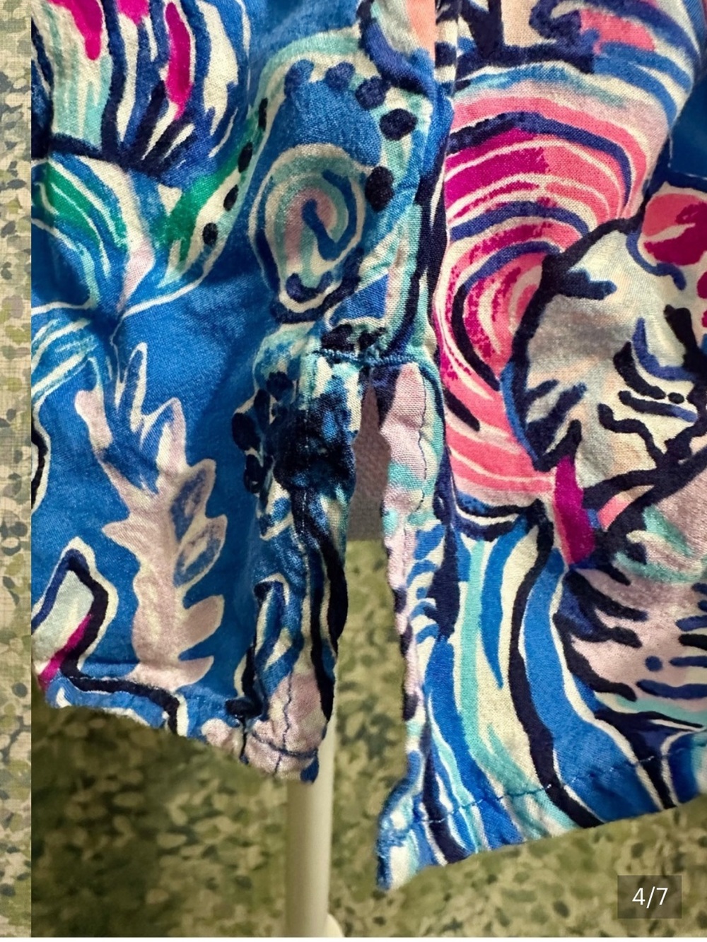 Lilly Pulitzer Blue Pink Ocean Print Tassel Tie Blouse Long Sleeve Size S - Picture 4 of 7